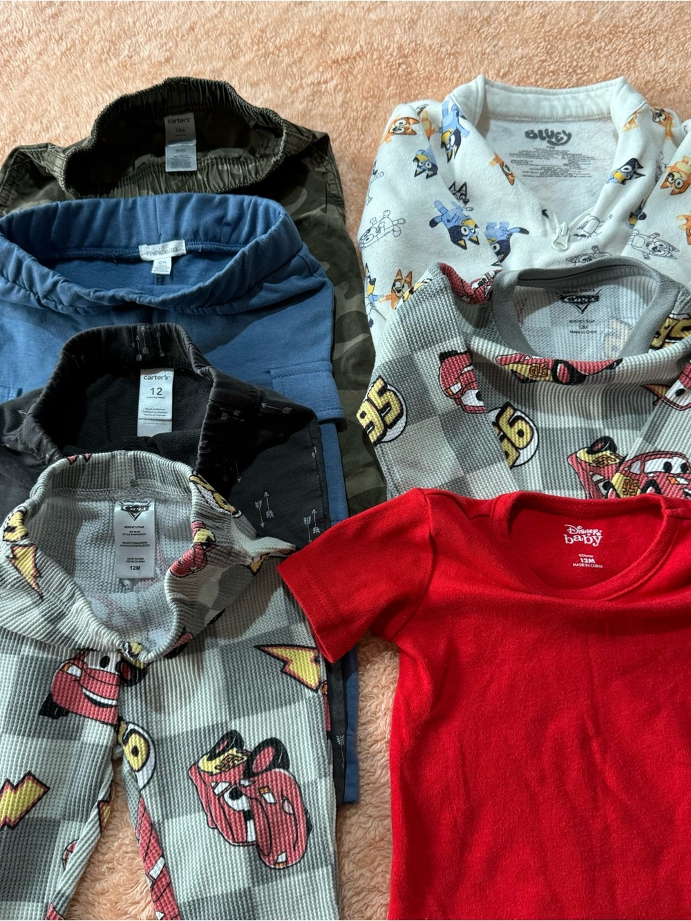 Baby Boy 12M Clothing Bundle – 7 Pieces Disney Cars Bluey Carter’s - Picture 2 of 8